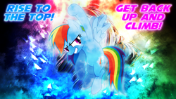 Size: 3840x2160 | Tagged: safe, artist:game-beatx14, artist:yanoda, edit, rainbow dash, pegasus, pony, g4, female, flying, high res, mare, solo, song reference, text, wallpaper, wallpaper edit, wings