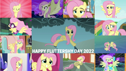 Size: 1280x720 | Tagged: safe, edit, edited screencap, editor:quoterific, screencap, fluttershy, saddle rager, bat pony, pegasus, pony, a hearth's warming tail, all bottled up, discordant harmony, do princesses dream of magic sheep, dragonshy, fame and misfortune, flutter brutter, g4, hurricane fluttershy, party pooped, power ponies (episode), season 1, season 2, season 4, season 5, season 6, season 7, season 9, she's all yak, sweet and smoky, the best night ever, 2022, :o, bat ponified, best friends until the end of time, blushing, clothes, cute, dress, eyes closed, female, floppy ears, flutterbat, fluttershy day, flying, gala dress, grin, mare, open mouth, open smile, power ponies, race swap, school of friendship, shyabetes, smiling, solo, spread wings, text, twilight's castle, wings, wristband, you're going to love me