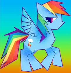 Size: 1029x1069 | Tagged: safe, artist:relighted, derpibooru exclusive, rainbow dash, pegasus, pony, g4, angular, blue, colorful, female, gradient background, mare, rainbow, solo, spread wings, wings