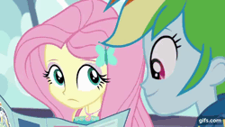 Size: 640x360 | Tagged: safe, screencap, fluttershy, rainbow dash, human, equestria girls, equestria girls specials, g4, my little pony equestria girls: better together, my little pony equestria girls: rollercoaster of friendship, aaugh!, animated, close-up, clothes, cute, eyes closed, female, geode of fauna, gif, gifs.com, grin, hairpin, hoodie, jewelry, magical geodes, male, mawshot, necklace, nose in the air, open mouth, roller coaster, shyabetes, smiling, volumetric mouth