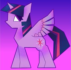 Size: 1085x1071 | Tagged: safe, artist:relighted, twilight sparkle, alicorn, pony, g4, angular, female, gradient background, mare, purple, simple background, stippling, twilight sparkle (alicorn), wings