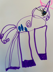 Size: 580x780 | Tagged: safe, rarity, pony, unicorn, g4, child artwork, female, simple background, solo, traditional art, white background