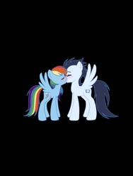 Size: 768x1024 | Tagged: safe, artist:wizardart16, rainbow dash, soarin', g4, black background, female, kissing, male, ship:soarindash, shipping, simple background, spread wings, straight, wings