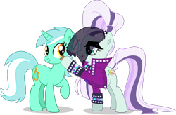 Size: 6680x4394 | Tagged: safe, artist:starcollider, coloratura, lyra heartstrings, earth pony, pony, unicorn, g4, the mane attraction, .svg available, absurd resolution, clothes, countess coloratura, duo, duo female, female, hoofsies, jacket, raised hoof, simple background, stamp, svg, transparent background, vector, veil