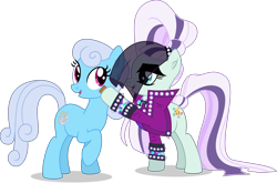 Size: 6437x4251 | Tagged: safe, artist:starcollider, coloratura, linky, shoeshine, earth pony, pony, g4, the mane attraction, .svg available, absurd resolution, clothes, countess coloratura, duo, duo female, female, hoofsies, jacket, raised hoof, simple background, stamp, svg, transparent background, vector, veil
