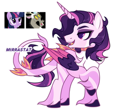 Size: 1280x1183 | Tagged: safe, artist:mirrastat, discord, twilight sparkle, oc, alicorn, draconequus, hybrid, pony, g4, alicorn oc, base used, colored wings, eyelashes, female, hoof shoes, horn, interspecies offspring, looking back, male, mare, offspring, parent:discord, parent:twilight sparkle, parents:discolight, raised hoof, ship:discolight, shipping, simple background, solo, stallion, straight, transparent background, two toned wings, wings