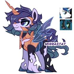 Size: 1280x1279 | Tagged: safe, artist:mirrastat, queen chrysalis, shining armor, oc, changeling, changeling queen, changepony, hybrid, pony, g4, armor, base used, changeling queen oc, eyelashes, female, infidelity, interspecies offspring, male, mare, offspring, parent:queen chrysalis, parent:shining armor, parents:shining chrysalis, ship:shining chrysalis, shipping, simple background, smiling, stallion, straight, transparent background