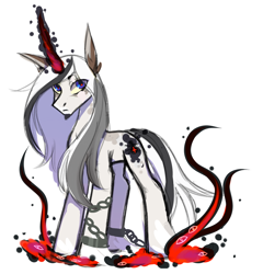 Size: 1600x1670 | Tagged: safe, artist:strangle12, oc, oc only, pony, unicorn, chains, ear fluff, eyelashes, glowing, glowing horn, horn, male, simple background, solo, stallion, unicorn oc, white background