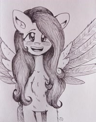 Size: 2723x3435 | Tagged: safe, artist:dreamy990, fluttershy, pony, g4, cute, high res, monochrome, shyabetes, solo, traditional art