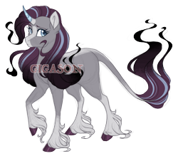Size: 3200x2800 | Tagged: safe, artist:gigason, oc, oc:amethyst mist, pony, unicorn, female, high res, mare, obtrusive watermark, offspring, parent:clear sky, parent:king sombra, simple background, solo, transparent background, unshorn fetlocks, watermark