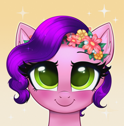 Size: 3935x4000 | Tagged: safe, artist:confetticakez, pipp petals, pegasus, pony, g5, my little pony: a new generation, adorapipp, blushing, commission, cute, female, floral head wreath, flower, mare, smiling, solo, ych result