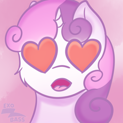 Size: 1000x1000 | Tagged: safe, artist:exobass, sweetie belle, pony, unicorn, g4, admiration, admiring, bust, female, filly, foal, heart, heart eyes, solo, wingding eyes