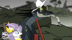 Size: 2001x1125 | Tagged: safe, artist:shawn keller, oc, oc:athena (shawn keller), dinosaur, pegasus, pony, guardians of pondonia, cigarette, cigarette holder, clothes, driving, fear and loathing in las vegas, female, forest, hat, indoraptor, jeep, male, mare, margarita paranormal, movie reference, pegasus oc, slender, smiling, sunglasses, the three kingdoms, thin, tree