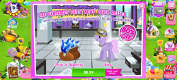 Size: 2400x1080 | Tagged: safe, gameloft, axilla, first base, hoofer steps, pinkie pie, rarity, scoop (g4), scootaloo, spiracle, earth pony, pony, g4, costs real money, drugs, introduction card, scoop