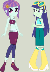Size: 379x539 | Tagged: safe, artist:matthewjabeznazarioa, blueberry cake, sunny flare, human, equestria girls, g4, crossover, exeron fighters, exeron outfit, martial arts kids, martial arts kids outfit