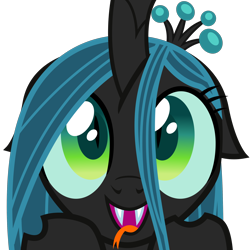 Size: 2400x2400 | Tagged: safe, artist:cheezedoodle96, queen chrysalis, changeling, changeling queen, canterlot wedding 10th anniversary, derpibooru, g4, .svg available, chibi, crown, cute, cutealis, derpibooru badge, female, floppy ears, forked tongue, hair over one eye, happy, high res, jewelry, looking up, meta, open mouth, open smile, queen of love, regalia, simple background, smiling, solo, svg, tongue out, transparent background, vector, wide eyes