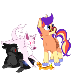 Size: 3000x3000 | Tagged: safe, artist:wulfums, oc, oc only, oc:butch loudbark, earth pony, pony, wolf, feminine stallion, high res, lpt, pets, show accurate, simple background, solo, transparent background, worm on a string