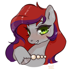 Size: 2004x2212 | Tagged: safe, artist:ekot, oc, oc only, oc:evening prose, pegasus, pony, female, freckles, high res, jewelry, mare, necklace, pearl necklace, simple background, solo, white background