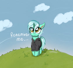 Size: 1839x1724 | Tagged: safe, artist:kqaii, lyra heartstrings, pony, unicorn, fanfic:background pony, g4, clothes, dig the swell hoodie, grass, hoodie, sky, smiling, solo