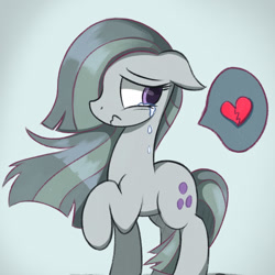 Size: 1540x1540 | Tagged: safe, artist:kqaii, marble pie, earth pony, pony, g4, crying, cute, female, floppy ears, hair over one eye, heartbreak, heartbroken marble, implied big macintosh, implied shipping, implied sugar belle, implied sugarmac, mare, pictogram, raised hoof, sad, sadorable, solo, wavy mouth
