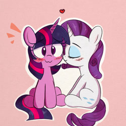 Size: 1400x1400 | Tagged: safe, artist:kqaii, rarity, twilight sparkle, pony, unicorn, g4, blushing, cute, duo, emanata, eyes closed, eyes open, female, heart, lesbian, nuzzling, raribetes, ship:rarilight, shipping, smiling, twiabetes, weapons-grade cute