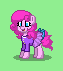 Size: 63x71 | Tagged: safe, artist:dematrix, oc, oc:pinkie syavira, earth pony, pony, pony town, bow, cute, female, green background, mare, picture for breezies, pixel art, simple background, smiling, solo, tail, tail bow