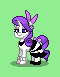 Size: 60x77 | Tagged: safe, artist:dematrix, oc, oc:sarrah raritie, pony, unicorn, pony town, bedroom eyes, bow, clothes, ear piercing, female, mare, not rarity, picture for breezies, piercing, pixel art, solo, tail, tail bow, waitress