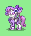 Size: 63x74 | Tagged: safe, artist:dematrix, oc, oc:ayu mutiana dewi, pony, unicorn, pony town, bedroom eyes, bow, clothes, ear piercing, female, green background, mare, neck rings, picture for breezies, piercing, pixel art, saddle, simple background, solo, tack, tail, tail bow