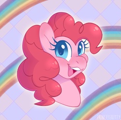 Size: 1531x1507 | Tagged: safe, artist:princesskittydragon, pinkie pie, g4, bust, februpony, happy, heart eyes, rainbow, smiling, solo, wingding eyes
