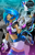 Size: 1030x1600 | Tagged: safe, artist:mauroz, dj pon-3, vinyl scratch, human, g4, 3.5mm aux cable, blue hair, clothes, cutie mark on clothes, dark skin, fanny pack, female, hdmi cable, headphones, humanized, jacket, midi cable, midriff, miniskirt, my little pony logo, rca cable, short shirt, skirt, solo, vinyl's glasses, wrong eye color, zettai ryouiki, zoom layer