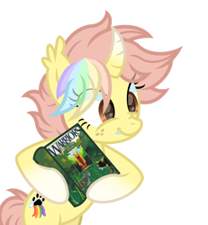 Size: 2400x2600 | Tagged: safe, artist:ponkus, oc, oc:ponkus, bat pony, hybrid, pony, unicorn, bipedal, book, cute, fangs, female, high res, mare, simple background, solo, transparent background, warrior cats
