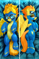 Size: 690x1024 | Tagged: dead source, safe, artist:darksly, spitfire, pegasus, pony, g4, body pillow, body pillow design, butt, clothes, cute, cutefire, female, firebutt, goggles, latex, latex suit, mare, plot, sexy, solo, stupid sexy spitfire, uniform, wonderbolts uniform