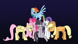 Size: 1920x1080 | Tagged: safe, artist:platinumdrop, applejack, fluttershy, pinkie pie, rainbow dash, rarity, twilight sparkle, g4, comforting, discorded, discorded twilight, gradient background, mane six, request, simple background, twilight tragedy