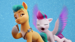 Size: 1280x720 | Tagged: safe, screencap, hitch trailblazer, zipp storm, earth pony, pegasus, pony, g5, my little pony: a new generation, duo, female, great moments in animation, male, mare, open mouth, spread wings, stallion, wings, youtube link