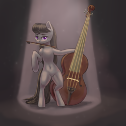 Size: 2000x2000 | Tagged: safe, artist:falses, octavia melody, earth pony, pony, g4, adorasexy, belly button, bipedal, bow, bow (instrument), cello, cute, digital art, dust, elegant, eyebrows, eyes open, female, gradient background, high res, light, mare, missing accessory, mouth hold, musical instrument, sexy, shading, sketch, solo, standing, standing on two hooves, tavibetes, thighs, violin, violin bow
