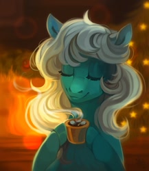 Size: 939x1080 | Tagged: safe, artist:spirit-alu, oc, oc only, pony, chocolate, eyes closed, food, hot chocolate, mug, smiling, solo