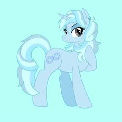 Size: 2000x2000 | Tagged: safe, artist:mediocremare, oc, pony, unicorn, blue background, female, high res, mare, simple background, solo