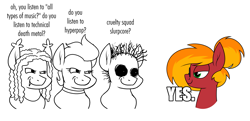 Size: 2523x1225 | Tagged: safe, artist:moonatik, oc, oc only, oc:moonatik, unnamed oc, bat pony, pegasus, pony, chad, choker, glasses, meme, metalhead, nordic gamer, pegasus oc, wojak, yes