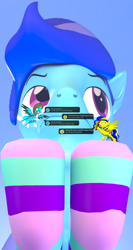 Size: 2262x4247 | Tagged: safe, artist:nightietime, oc, oc only, oc:sierra nightingale, oc:swivel starsong, oc:thundy, 3d, clothes, macro, socks, striped socks