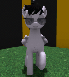 Size: 1182x1323 | Tagged: safe, artist:allyster-black, oc, oc:ares, pegasus, pony, open pony, 3d, 3d model, absurd file size, animated, aviator sunglasses, dancing, ear piercing, female, game, gif, loop, mare, piercing, second life, sunglasses, trotting, trotting in place, video game