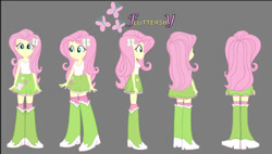 Size: 809x459 | Tagged: safe, artist:rupahrusyaidi, fluttershy, equestria girls, g4, boots, clothes, high heel boots, shirt, shoes, skirt, socks, solo
