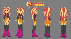 Size: 828x457 | Tagged: safe, artist:invisibleink, artist:rupahrusyaidi, sunset shimmer, equestria girls, g4, boots, clothes, high heel boots, jacket, shirt, shoes, skirt, solo