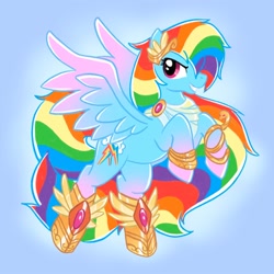 Size: 2000x2000 | Tagged: safe, artist:mediocremare, part of a set, rainbow dash, pegasus, pony, g4, alternate cutie mark, goddess, high res, jewelry, long mane, long tail, solo, tail