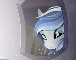 Size: 3000x2355 | Tagged: safe, artist:andaluce, oc, oc only, oc:haze northfleet, pegasus, pony, female, high res, lineless, mare, pegasus oc, plane, snow, snowfall, solo, window