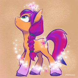 Size: 2048x2048 | Tagged: safe, artist:pfeffaroo, sunny starscout, twilight sparkle, earth pony, pony, unicorn, g4, g5, character to character, female, g4 to g5, generation leap, high res, looking up, magic, mid-transformation, solo, succession, sunny and her heroine, the new twilight, transformation