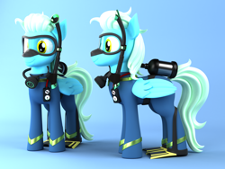 Size: 2000x1500 | Tagged: safe, artist:argos90, oc, oc:sea glow, pegasus, pony, 3d, 3d model, commission, dive mask, flippers (gear), goggles, male, pegasus oc, reference sheet, scuba gear, stallion, wetsuit, ych result