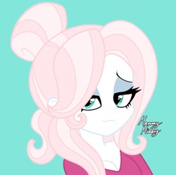 Size: 1640x1626 | Tagged: safe, artist:mommymidday, oc, oc:mommy midday, equestria girls, g4, :3, april fools joke, breasts, bust, cleavage, eyeshadow, icon, lidded eyes, light skin, looking at you, makeup, show accurate, simple background, solo