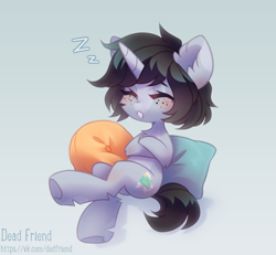 Size: 2826x2607 | Tagged: safe, artist:dedfriend, oc, oc only, pony, unicorn, ambiguous gender, butt, ear fluff, eyes closed, high res, onomatopoeia, pillow, plot, simple background, sleeping, solo, sound effects, zzz