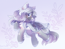 Size: 4328x3276 | Tagged: safe, artist:dedfriend, oc, oc only, earth pony, pony, abstract background, cape, clothes, cute, cute little fangs, ear fluff, fangs, female, mare, see-through, solo, speedpaint available