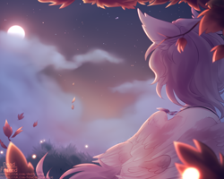 Size: 5000x4000 | Tagged: safe, artist:dedfriend, oc, oc only, pegasus, pony, cloud, leaves, moon, sky, solo, stars